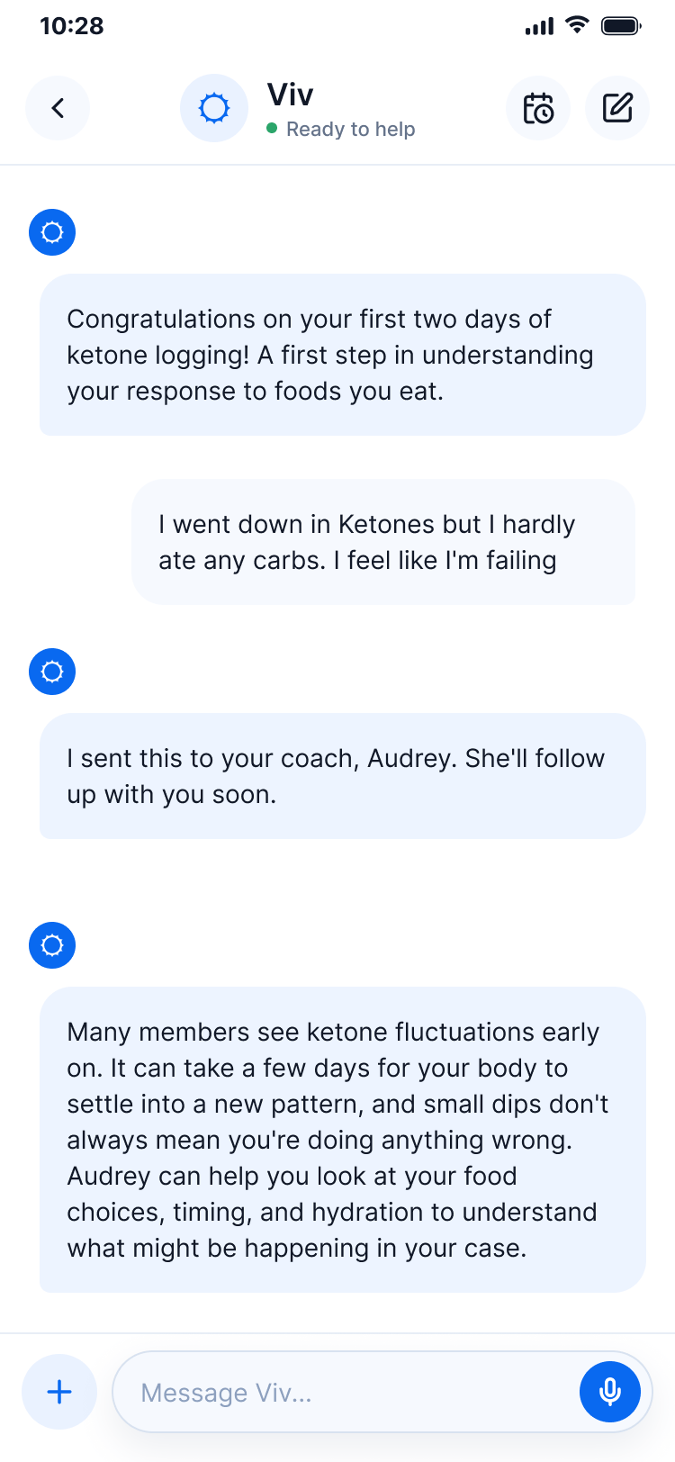 Sync confirmation that one meter reading synced, showing ketones of 0.2 today and 0.7 yesterday