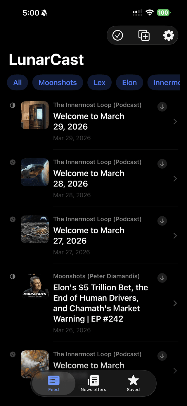 LunarCast home feed on iPhone